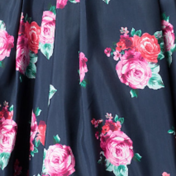 Floral-Print Navy Blue Satin Skirt - Picture 3 of 5